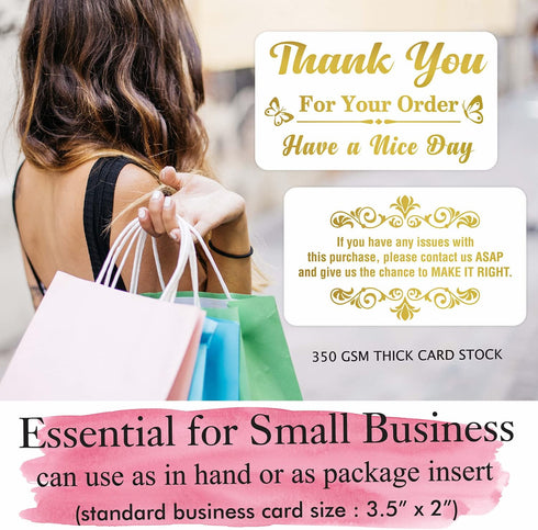 PARTH IMPEX Thank You for Your Order Cards, Pack of 100, 3.5" x 2", Gold Foil Purchase Inserts for Small Business