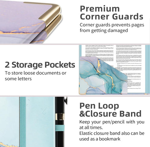 Mini Binder with Clipboard, 3 Ring 2 Inch for 5.5" x 8.5" Paper, A5 Binders with 5-Tab Dividers, Green Marble