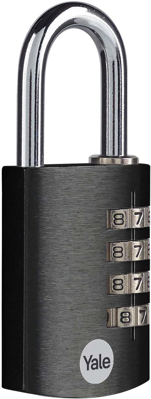 Yale 4 Digit Combination Lock, Outdoor Waterproof Padlock for School Gym Locker, Sports Locker, Toolbox, Gate, Black