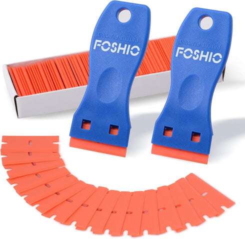 FOSHIO Plastic Razor Blade Scraper Include 2PCS Scraper Tool and 100PCS Blades