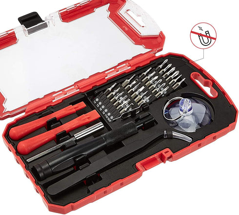 Amazon Basics Electronics Repair Screwdriver Set, Set of 32 Pieces, Red by Amazon Basics