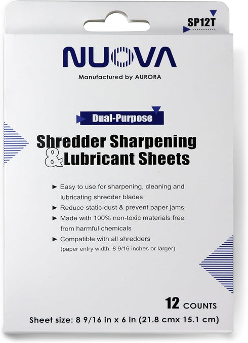 Aurora Nuova SP12T Paper Shredder Sharpening & Lubricant Sheets, 12 Count