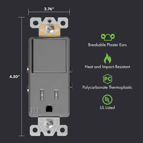 ENERLITES Switch and Outlet Combo, Decorator Paddle Switch 15A/120VAC with Tamper-Resistant Receptacle