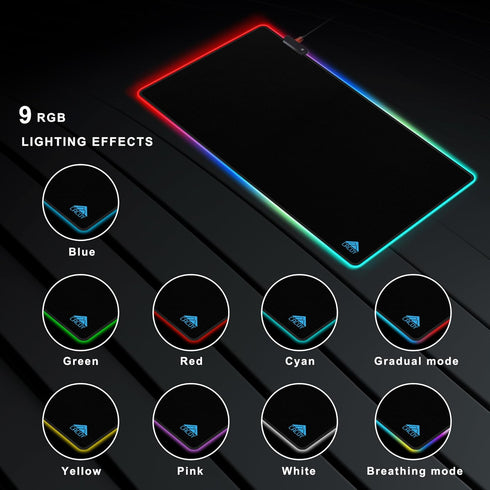 55" 20" 9-Light Cacoy x RGB Gaming Mouse Pad XXL, Large LED Lighting Desk Mat, Mode Keyboard Pad with Non-Slip Rubber