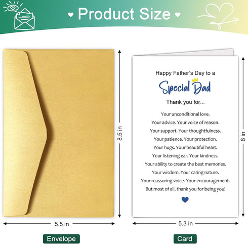 Chenive Happy Father's Day Card for Special Dad, Father's Day Thank You Card from Son Daughter, Thankful Fathers Day