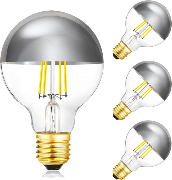 XININSUN Dimmable Half Chrome Light Bulb, 6W (60W Equivalent), E26 G80 Silver Dipped, 4000K Daylight, 4 Pack