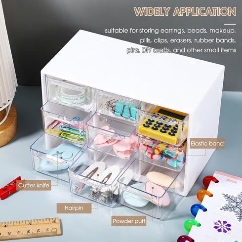 Rtteri 9 Pieces Mini Drawer Organizer Plastic Desktop Storage Box with 9 Clear Drawers for Office Home Jewelry
