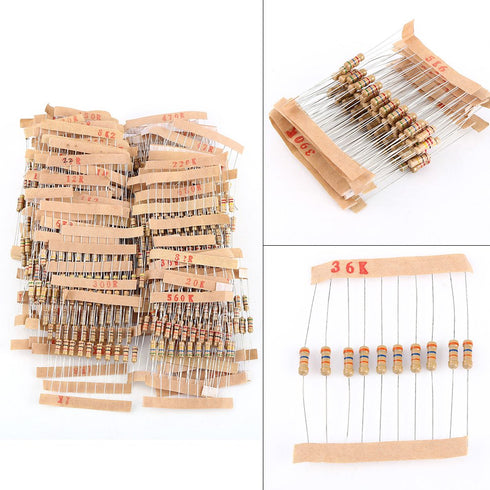 1000Pcs Resistor Kit, Electronic Resistance 5% Assortment 1 Ohm-10M Ohm 1/2W Carbon Film Resistors for DIY Projects