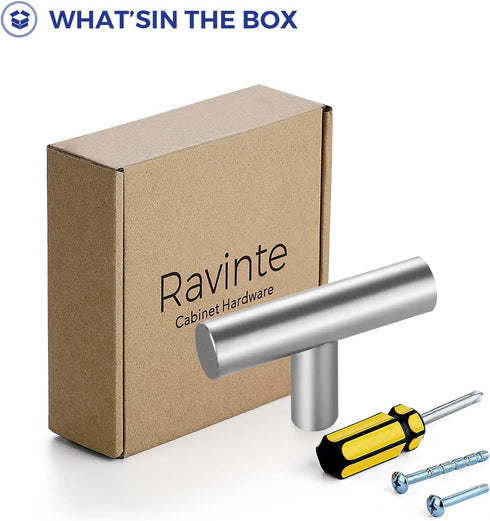 Ravinte 1 Piece Silver T Bar Cabinet Knob, 2 Inch Brushed Nickel Drawer Handle