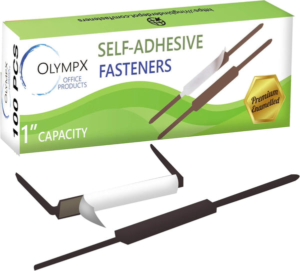 OLYMPX 100 Pcs Premium Self Adhesive Prong Paper Fastener Bases, 1” Capacity, 2.75 Inch Center for File Accessories