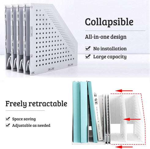 SAYEEC Collapsible Magazine Holder, 4 Compartment Plastic Desktop Organizer for Office, Home, School, Gray
