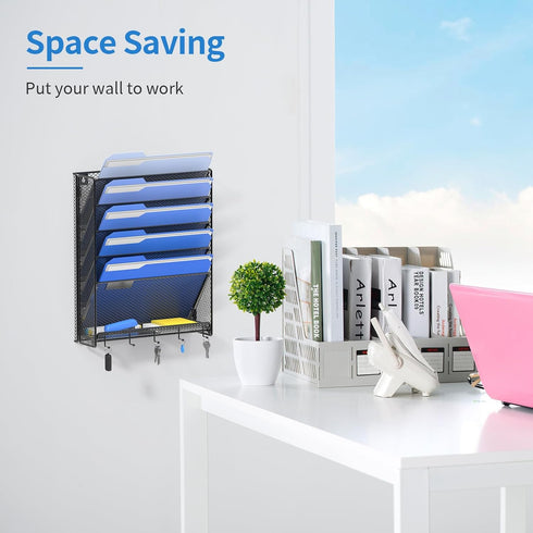 OUTWOLF 6 Tier Hanging Wall File Organizer with Hooks, Vertical Mount File Holder, Pack of 2 for Office