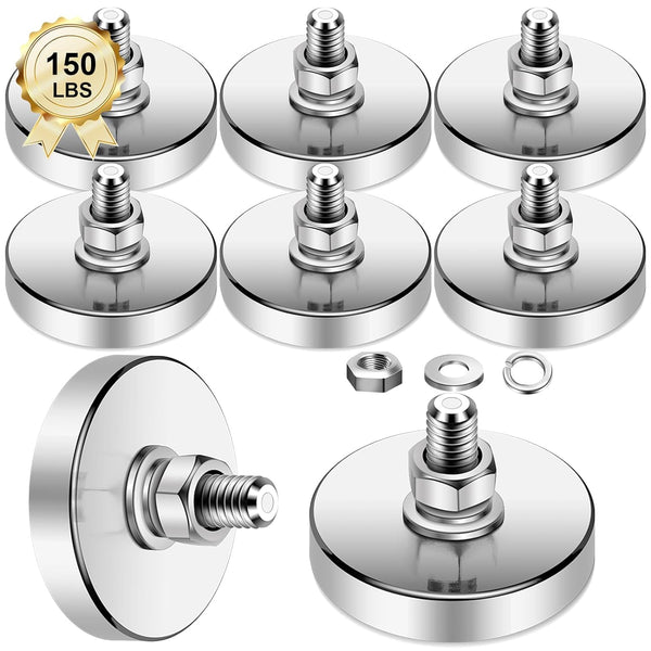 Neodymium Round Magnet with M6 Male Thread, 150 lb Corrosion-Resistant Mounting Magnet for Outdoor Tools, 8 Packs