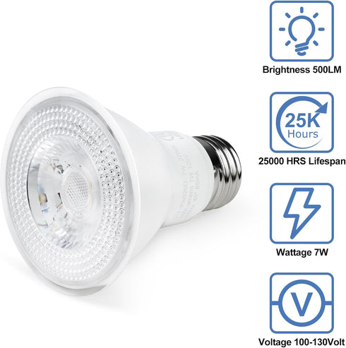 YGS-Tech 10 Pack PAR20 LED Light Bulbs, 7W Dimmable Flood Bulbs (50W Equivalent), LED Spotlight Bulb, 3000K Warm White, CRI80+, 500 Lumens, E26 Base, 25,000 HRS, Indoor/Outdoor - UL Listed by YGS-Tech