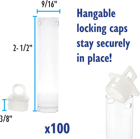 The Beadsmith Clear Plastic Tubes - 2.5-Inch Round Tubes, 9/16 Inches Diameter, Hanging Caps, Bag of 100