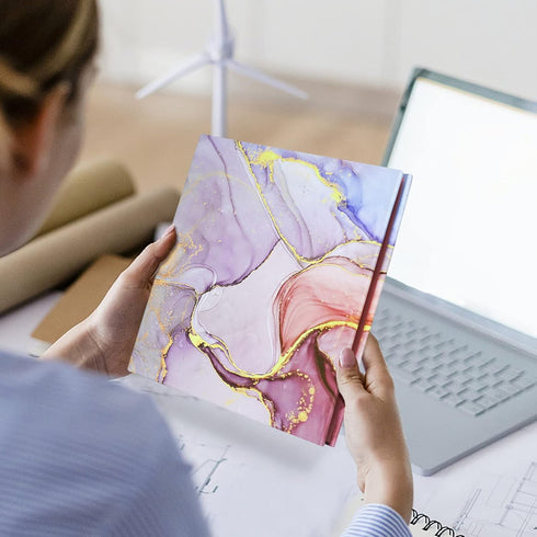 Mini 3 Ring Binder (Lightpink Marble) - 5.5 x 8.5 in, 1 Inch with Elastic Cord, Fits Loose Leaf Paper