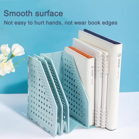 deli Blue Collapsible Magazine File Holder - 4 Vertical Compartment Binder Organizer for Desk Storage