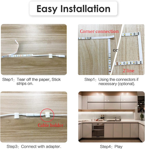 8 20inch 24W Dimmable Counter, 6500K White,1900LM,13ft WOBANE Under Cabinet Lights, Kitchen LED Lighting Kit, PCS LED