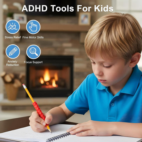 KFHENSOMR 4 Pack Sensory Pen Grips for Quiet Classroom Fidget Toys - Textured Silicone ADHD & Autism Calming Tools