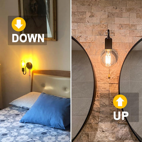 1-Light E26 Bulb Pull Chain Wall Light Fixture Wall Sconce with On Off Switch Hardwired Black Wall Sconces Indoor