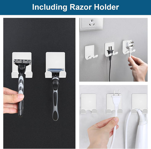 304 (4+4 Pack) Razor Holder for Shower + Adhesive Wall Hooks, Premium Stainless Steel Shower Razor Holder with Heavy