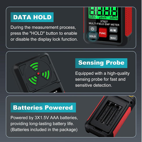 EMF Meter Detector 3-in-1 Digital Electromagnetic Radiation Reader, Home Outdoor Microwave Radioactive Ghost Hunting