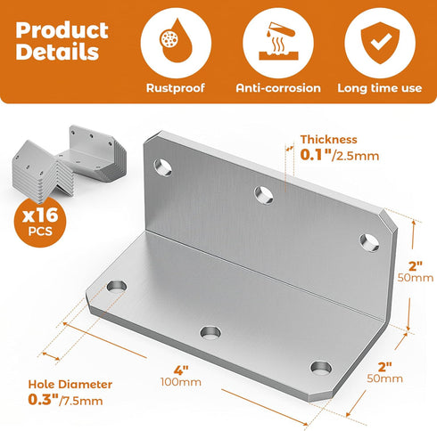 2x4 90 Shelves,Furniture,Fence-15 L Corner Brackets Heavy Duty, Angle Iron with Holes, Galvanized Degree Joist Bracket