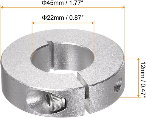 2pcs Shaft Collar 22mm Bore Aluminum Alloy Set Screw Split Clamp-On Collars, 45mm OD, 12mm Width, for Wheel Barrow Axle, Gearbox Assemblies, Machine Tools, Industry, Anodization
