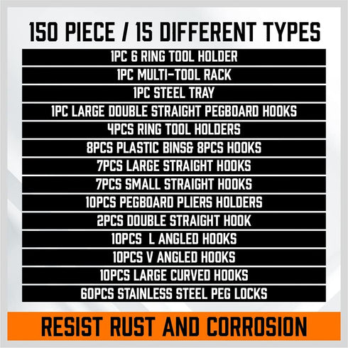 HORUSDY 150-Piece Pegboard Hooks Assortment with Pegboard Bins for Organizing Various Tools and Accessories