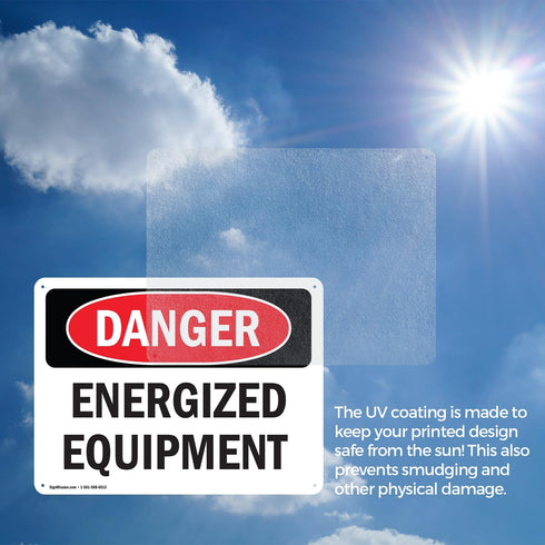 (2 Pack) Energized Equipment OSHA Danger Sign - 10 Inch X 7 Inch Rust-Free Aluminum Metal Signs