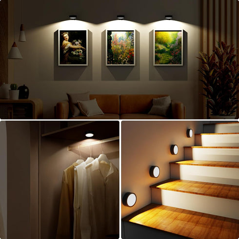 Narotood 3 Pack 13 3 Picture Lights for Wall, RGB Color Rechargeable Battery Operated wall lights, Picture Frame lights