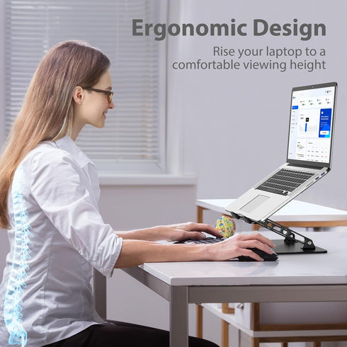 Gogoonike 10-15.6 Adjustable Laptop Stand for Desk, Metal Foldable Laptop Riser Holder, Portable Desktop Book Stands