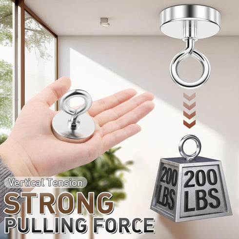 FINDMAG 1.76’’ Fishing Magnets - 200 LBS Pulling Force Neodymium Magnet with Lifting Eye-Bolt for Retrieving Items