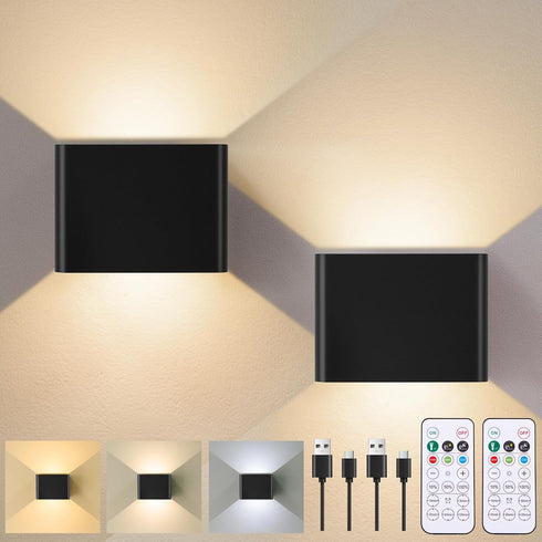 Yochoice 6000mAh 3 2-Pack Motion Sensor Wall Sconces with Remote Control, Black Wireless Touch Control Rechargeable