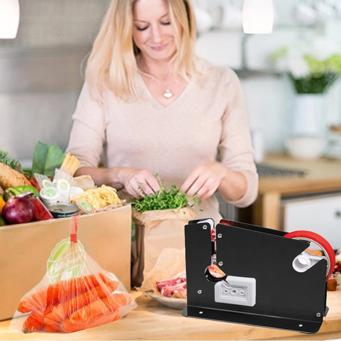 Heavy Duty Poly Bag Sealer Tape Machine, Steel Bag Sealing Dispenser for Fruits, Greens & Meat Packaging