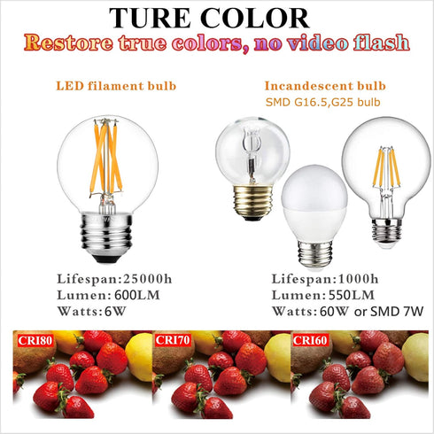 Dimmable E26 Bulb G16.5 Bulb 6W 60 Bulb AC120V 2700K E26 Bulb Bulbs 60 600lm 6Pack LiteHistory Edison Light Equal watt