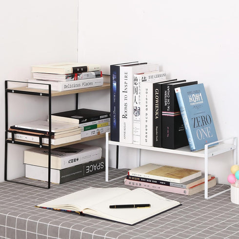 YGYQZ Wood Office Desk Shelf Organizer, Cute Dresser Top Storage Rack for Women, Men, Kids, Aesthetic Bookshelf (White)