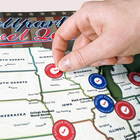 Ballpark Travel Quest Poster Set, Laminated, Includes Stickers, 17"x28", Made in the USA