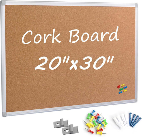 Board2by Cork Board Bulletin Board 20 x 30 Inches, Silver Aluminium Framed Large Notice Pin Board