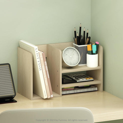 Furinno Hermite Wood Desktop Book and Home Office Supplies Storage Organizer, Bauhaus Oak by Furinno