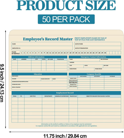 Qilery 50 Pcs Employee File Folders, 9.5 x 11.75 Inches, No Expansion Employee Record File Jacket for HR Management