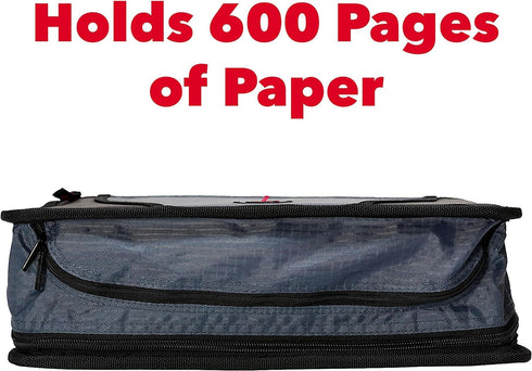 Case-it Mighty Zip Tab Zipper Binder, Jet Black, 3" O-Ring, 5-Color Tabs, Expanding File Folder, Shoulder Strap