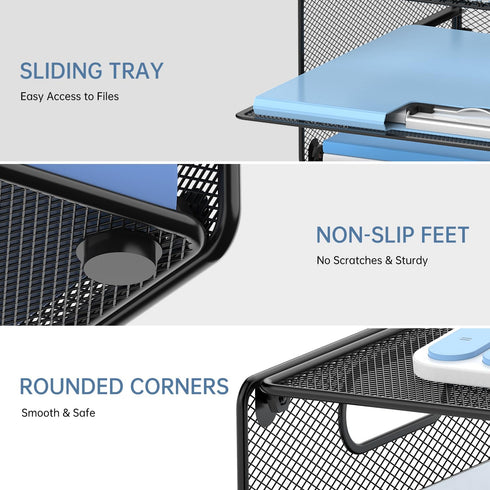 DALTACK 3 Tier Letter Tray Paper Organizer with Handle, Mesh Desk File Organizer for School, Office, Black