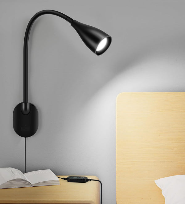 LiFMIRA Wall-Mounted LED Bedside Reading Light with USB Charging Port, 10-Level Dimmable