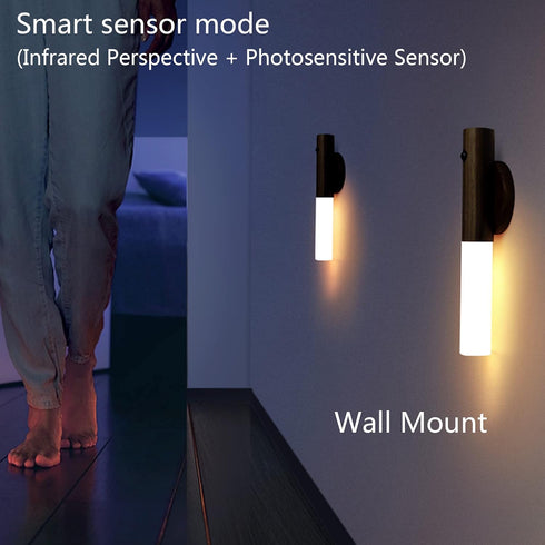 Closet Pack 2 Chilvane Motion Sensor Light Indoor Night Light Wall Sconce Wooden Rechargeable Portable Magnetic Battery