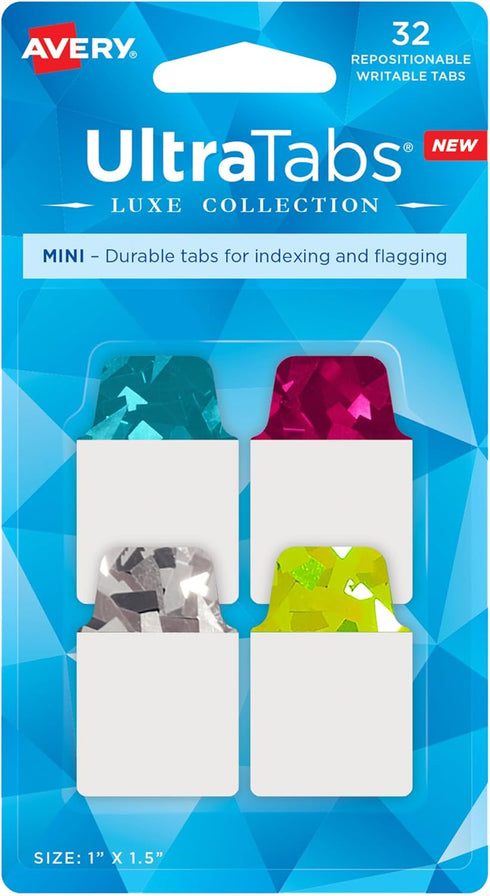 Avery Mini Ultra Tabs, 1" x 1.5", 32 Repositionable Holographic Jewel Tone Page Tabs (74146)