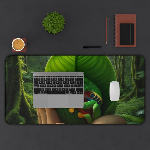 GENERIC Maranta Prayer Plant and Green Tree Frog Desk Mat Tropical Rainforest Design