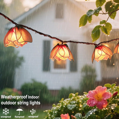 TWINKVILLA 10 Bulbs, Decorative String Lights Plug in with Flower Garland Fairy Lights Connectable Weatherproof Outdoor