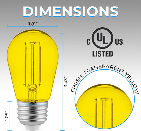 S14 Bulbs E26 1W Bulb Pack 4 OHLECTRIC Yellow LED with Base | Shatterproof LED Replacement | Ideal for Festive String