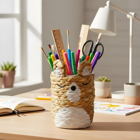 VIETBAS Holder-set 4 Cute Animal Woven Basket Organizer - Decorative Corgi Makeup Brush